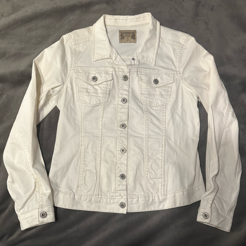 Ruff Hewn - Off White Stretch Denim Jacket. Size Medium.